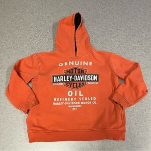 Harley-Davidson Orange Logo Pullover Sweatshirt—Youth Hoodie 12/14